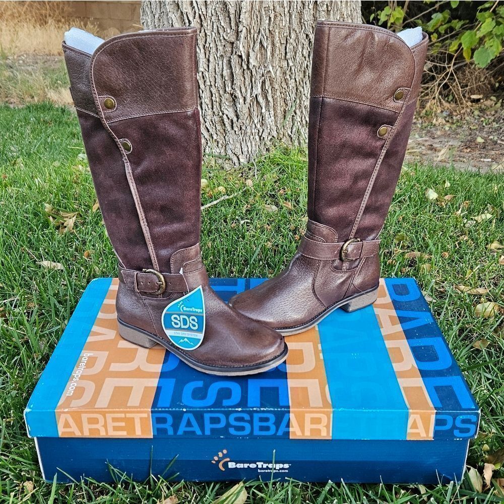 BareTraps Subdue Dark Brown Leather Faux Fur Lined Tall Boots